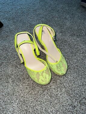 Victoria's Secret Neon Lime Lace Wedge Heels